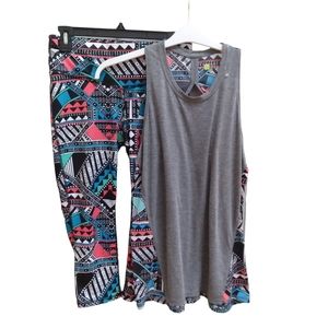 Xersion Athletic Leggings And Tank Top Womens Size s Gray Aztec Design